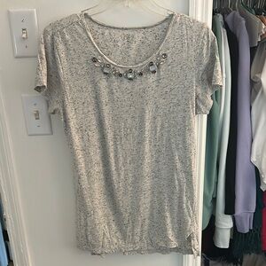 LOFT Heathered Gray Embellished Tee